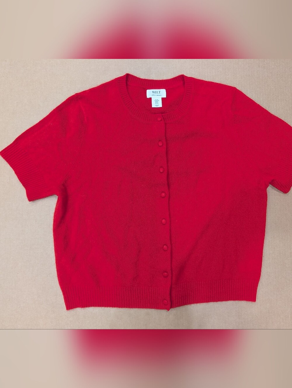 WILT 100% Cashmere Women's Red Crewneck Button-Front Sweater